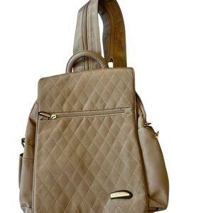 Travelon Vintage Quilted Convertible Backpack Beige Roomy Travel Bag